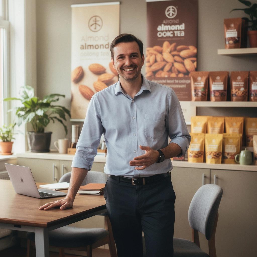 Mandľový Oolong čaj podávaný s cukrovinkami